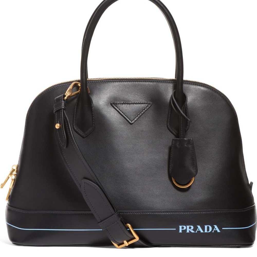 New Authentic PRADA Calfskin Dome Satchel Medium Black
